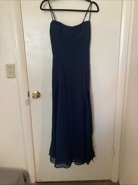 Simple Navy Blue Spaghetti-Strap Maxi Dress